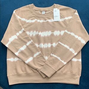 Old Navy Tan and White Crewneck Sweater with Tie-Dye Stripes